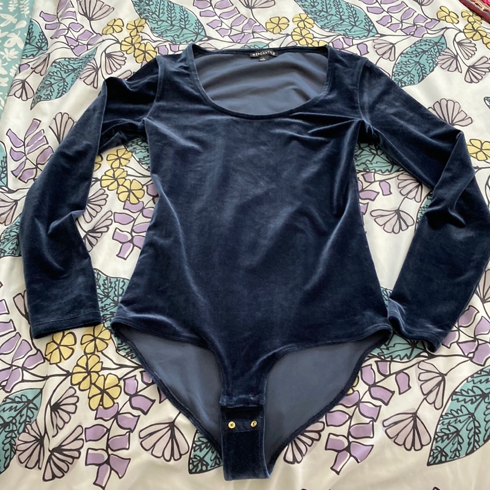 J. Crew Mercantile Navy Blue Velvet Bodysuit Small